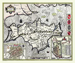 1611: 17th Century map of the isle of Wight, England