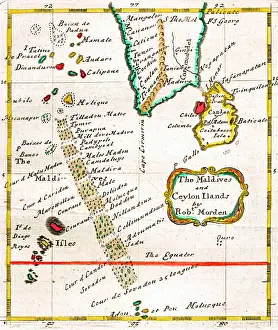 Maldives: 17th century Map of the Maldives and Ceylon Islands