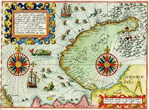 Zembla: 17th century Map of Nova Zembla, Russian Arctic