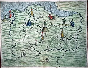 Denbigh: 17th century Map of the Polyolbion - Flint an Denbigh, Wales