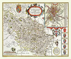 1611: 17th Century map of the West Ryding of Yorkshire, England