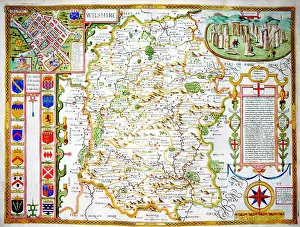 Wilshire: 17th century Map of Wiltshire, England