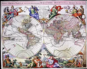 Hemispheres: 17th century Map of the World Hemispheres, Nova Orbis Tabula