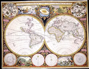Hemispheres: 17th century Map of the World Hemispheres