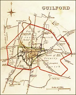 Guilford: 1832 Victorian Map of Guildford