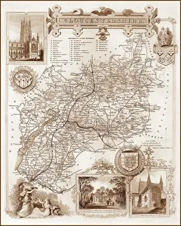 Glos: 1840s Victorian Map of Gloucestershire