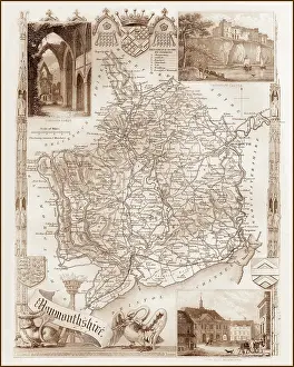 Abergavenny: 1840s Victorian Map of Monmouthshire