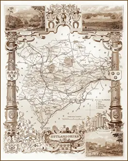 Oakham: 1840s Victorian Map of Rutland