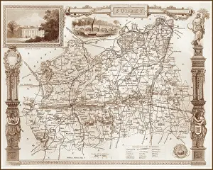 Margin: 1840s Victorian Map of Surrey