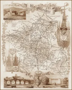 Worcs: 1840s Victorian Map of Worcestershire