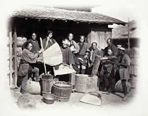Pounding: 1860's Japan - a group pounding rice