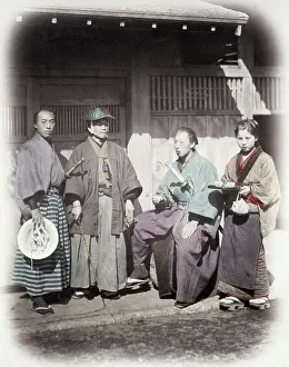 Beato: 1860's Japan - a samurai group being served