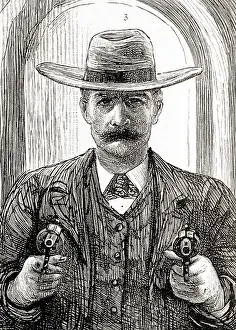 Larceny: 1891 Desperado Western Train Robber Holding Two