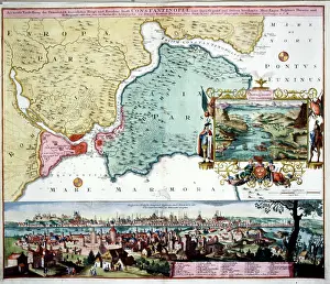 Homann: 18th century Map of Constantinople, Turkey