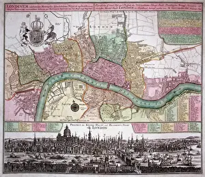 Seutter: 18th century Map of London and River Thames
