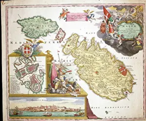 Homann: 18th century Map of Malta and Gozo with plan of Valetta