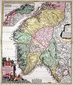 Homann: 18th century Map of Norway, Scandinavia