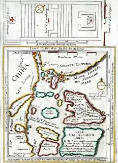 Macau: 18th century Map of Sancian (Macau) and Francis Xavier