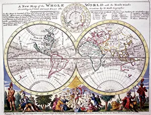 Hemispheres: 18th century Map of the World Hemispheres