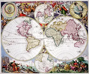Schenck: 18th century Map of the World Hemispheres
