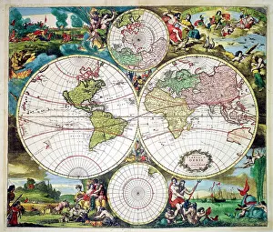 Totius: 18th century Map of the World Hemispheres