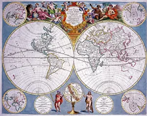 Senex: 18th century Map of the World Hemispheres