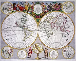 Senex: 18th century Map of the World Hemispheres