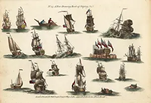 Hulks: 18th century nautical scenes with tall ships