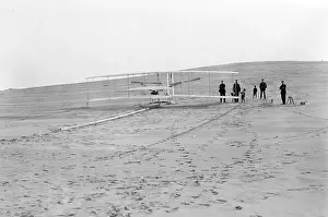 Lifesaving: 1903 machine on the launching track at Big Kill Devil Hill