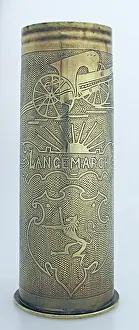 Langemark: A 1913 77 mm shell case, engraved Langemark
