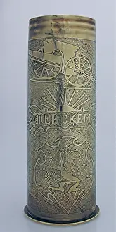 Merkem: A 1913 77 mm shell case, engraved Merkem