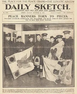 Slacker: 1915 Daily Sketch Peace banners torn down