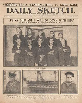 Purfleet: 1915 Daily Sketch Training Ship Cornwall sinks in River Tham