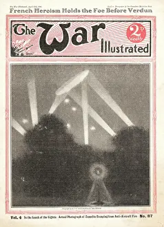 Air Raid: 1916 War Illustrated Zeppelin Under Search Lights
