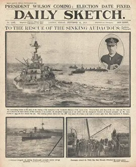 Audacious: 1918 Daily Sketch front page Sinking of HMS Audacious
