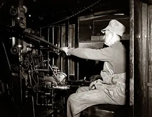 Bau001: 1920s 1930s 1940s Profile Man Train Engineer at Controls