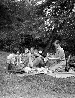 Picniking: 1920s 1930s 4 People 2 Couples
