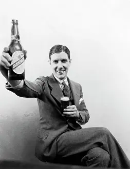 Distorted: 1920s 1930s Man Smiling Holding