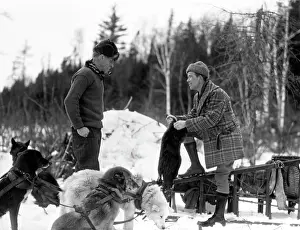 Trappers: 1920s 1930s TWO MEN FUR TRAPPERS STANDING BY