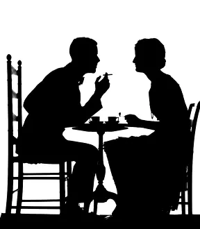 Teacups: 1920s Couple At Table With Teacups