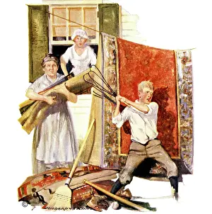 Digest: 1920s family doing spring cleaning boy beating