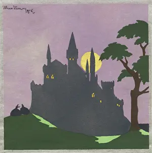 Ninon: 1920s - Illustration Silhouette Gothic Castle in Moonlight
