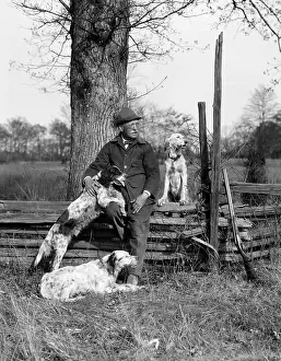Gunning: 1920s Man & Three Dogs Sitting