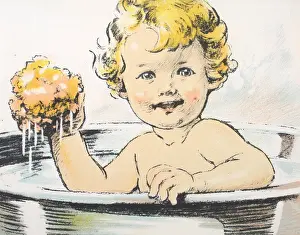 Scrapbook: 1920s, scrapbook image, stylised baby in bath