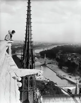 1920s - Two Women Looking Out From Top of Notre Dame