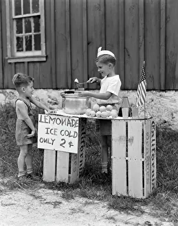 Entrepreneurial: 1930s 1940s Boy With Lemonade