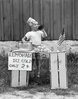 Entrepreneurial: 1930s 1940s Boy At Lemonade Stand