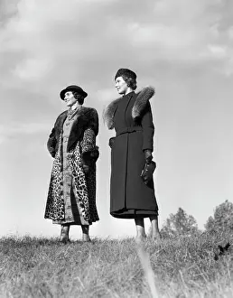 Headware: 1930s 2 Women Posing Outside Grass