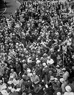 Multitudes: 1930s Aerial Of Large Crowd Men
