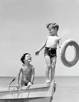 Preserver: 1930s Boy Standing Bow Row Boat